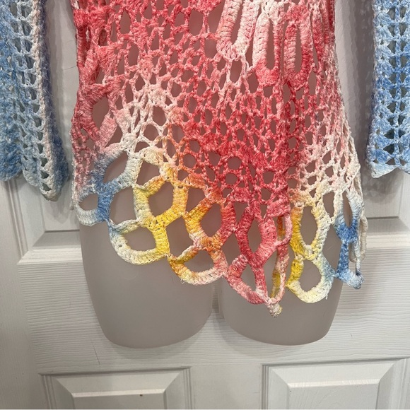 Boston Proper Pink Coral Crochet Fairy Top Ombre Boho Beach Coastal Whimsical - Picture 3 of 10